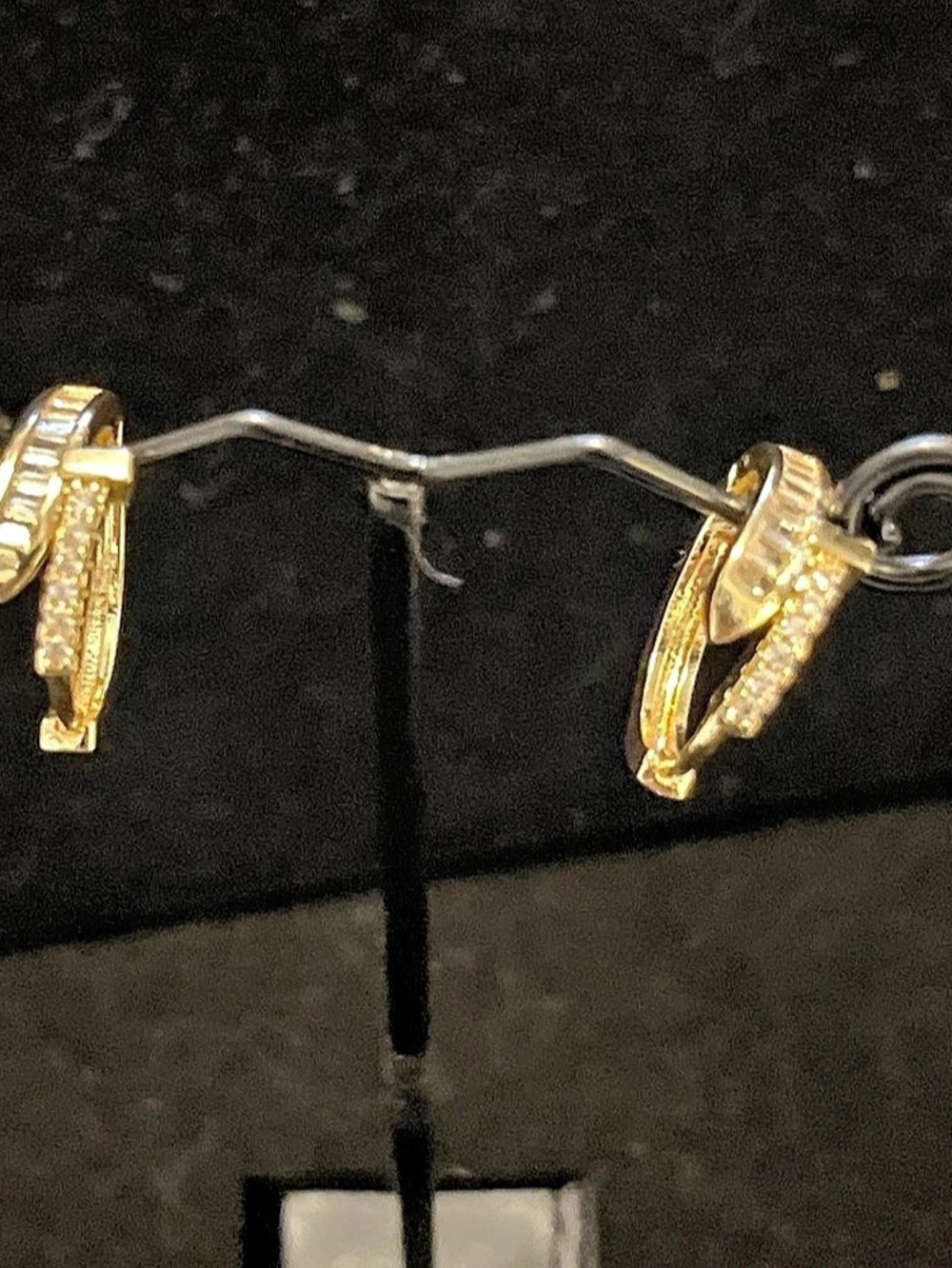 Gold-Tone Stone-Set Hoop Earrings Like New